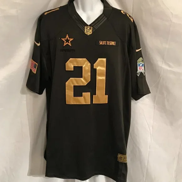 Nike NFL Cowboys #21 Elliott Gold/Black Salute To Service Athletic Sport  Jersey